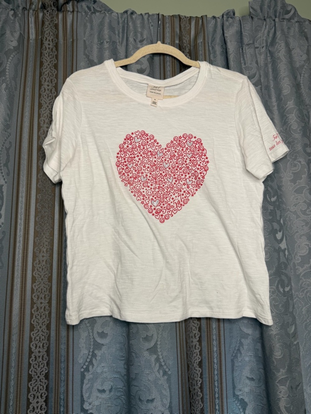 Cinq a sept Rhinestone Doodle Heart Shrunken Tee View 5